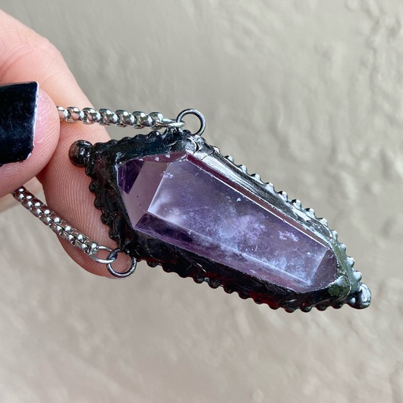 Natural purple amethyst crystal gemstone boho goth moon charm - Picture 4 of 16